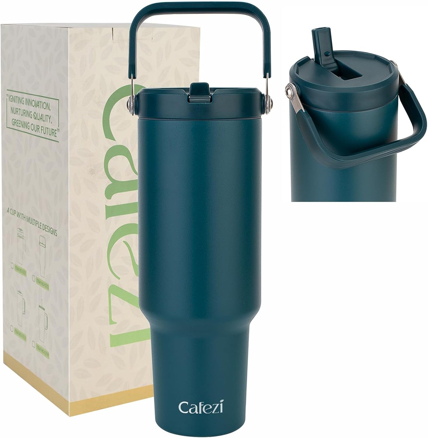 40 oz Insulated Tumbler with Top Handle and Flip Straw | Vacuum Insulated Stainless Steel Cup with Leak-Proof Lid, Sweat-Free, Fits Cup Holder, Keeps Ice Cold up to 30 Hours