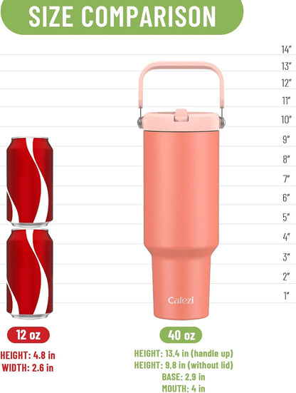 40 oz Insulated Tumbler with Top Handle and Flip Straw | Vacuum Insulated Stainless Steel Cup with Leak-Proof Lid, Sweat-Free, Fits Cup Holder, Keeps Ice Cold up to 30 Hours