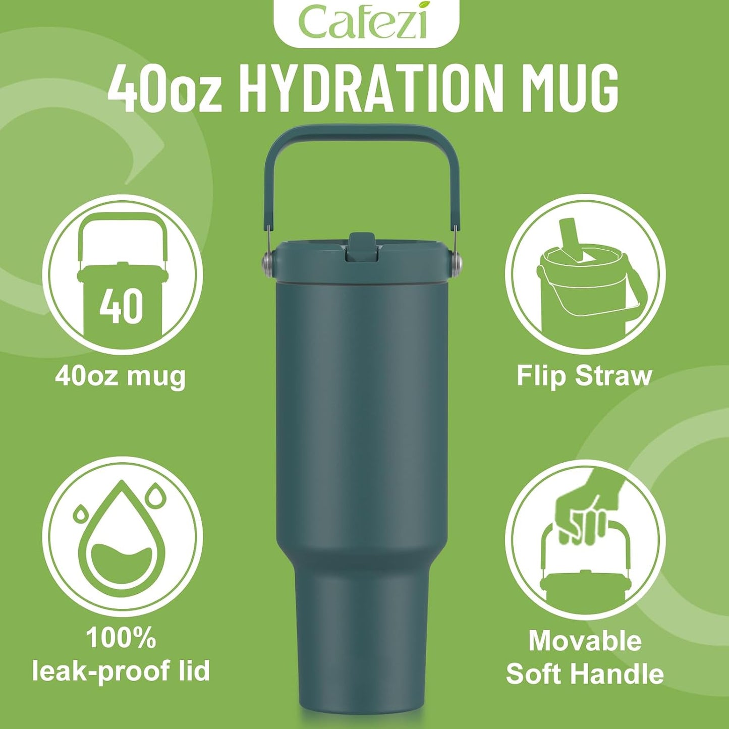 40 oz Insulated Tumbler with Top Handle and Flip Straw | Vacuum Insulated Stainless Steel Cup with Leak-Proof Lid, Sweat-Free, Fits Cup Holder, Keeps Ice Cold up to 30 Hours