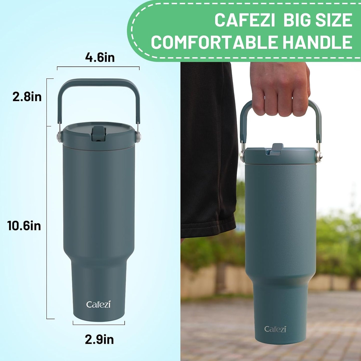 40 oz Insulated Tumbler with Top Handle and Flip Straw | Vacuum Insulated Stainless Steel Cup with Leak-Proof Lid, Sweat-Free, Fits Cup Holder, Keeps Ice Cold up to 30 Hours