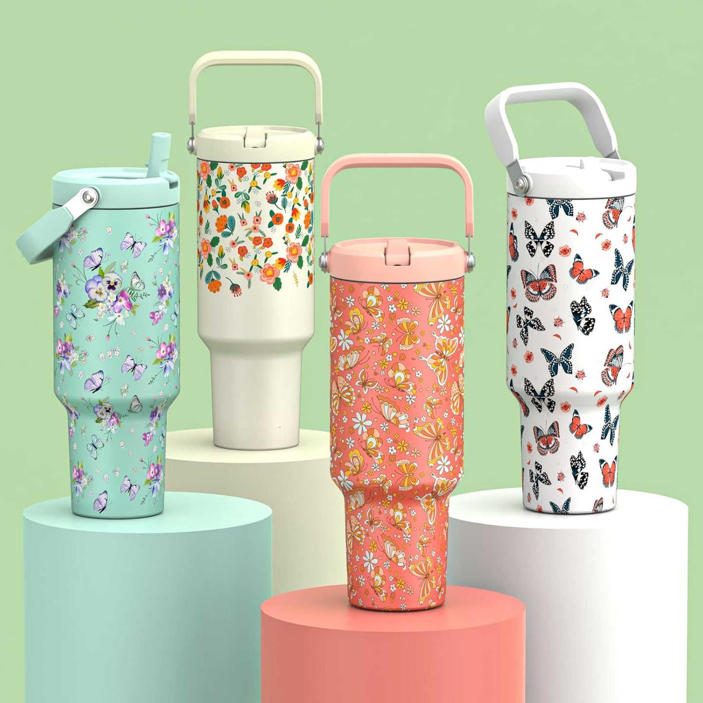 40 oz Insulated Tumbler with Top Handle and Flip Straw | Vacuum Insulated Stainless Steel Cup with Leak-Proof Lid, Sweat-Free, Fits Cup Holder, Keeps Ice Cold up to 30 Hours