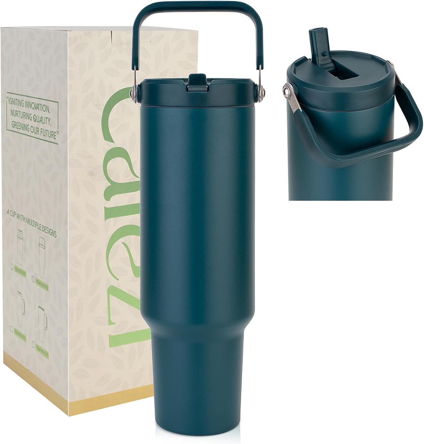 40 oz Insulated Tumbler with Top Handle and Flip Straw | Vacuum Insulated Stainless Steel Cup with Leak-Proof Lid, Sweat-Free, Fits Cup Holder, Keeps Ice Cold up to 30 Hours