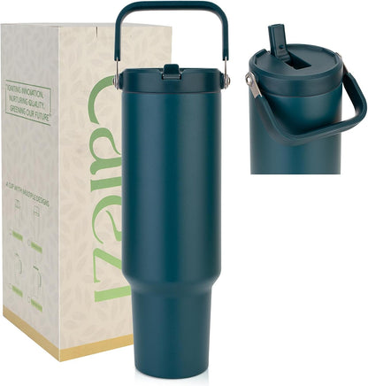 40 oz Insulated Tumbler with Top Handle and Flip Straw | Vacuum Insulated Stainless Steel Cup with Leak-Proof Lid, Sweat-Free, Fits Cup Holder, Keeps Ice Cold up to 30 Hours