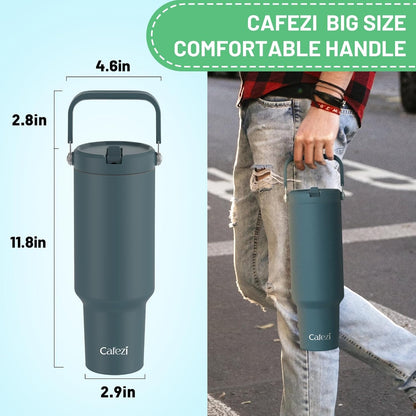 40 oz Insulated Tumbler with Top Handle and Flip Straw | Vacuum Insulated Stainless Steel Cup with Leak-Proof Lid, Sweat-Free, Fits Cup Holder, Keeps Ice Cold up to 30 Hours