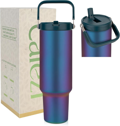 40 oz Insulated Tumbler with Top Handle and Flip Straw | Vacuum Insulated Stainless Steel Cup with Leak-Proof Lid, Sweat-Free, Fits Cup Holder, Keeps Ice Cold up to 30 Hours