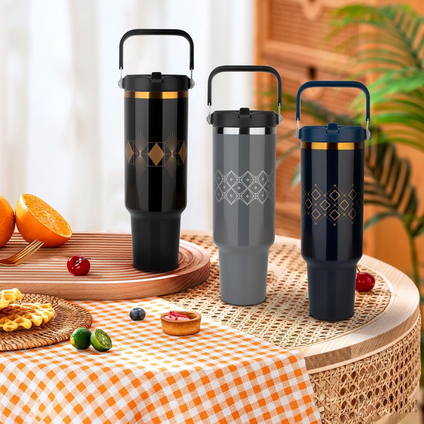 40 oz Insulated Tumbler with Top Handle and Flip Straw | Vacuum Insulated Stainless Steel Cup with Leak-Proof Lid, Sweat-Free, Fits Cup Holder, Keeps Ice Cold up to 30 Hours