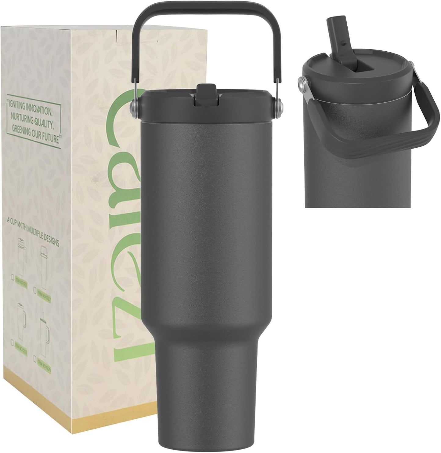 40 oz Insulated Tumbler with Top Handle and Flip Straw | Vacuum Insulated Stainless Steel Cup with Leak-Proof Lid, Sweat-Free, Fits Cup Holder, Keeps Ice Cold up to 30 Hours