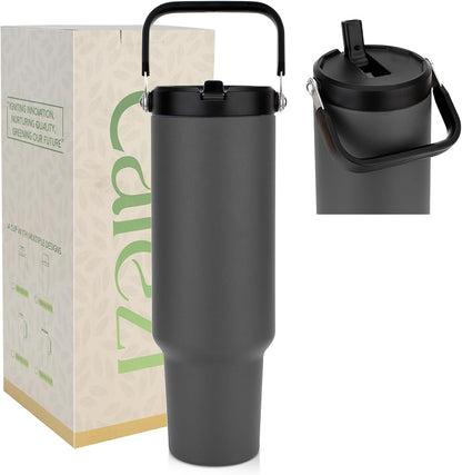 40 oz Insulated Tumbler with Top Handle and Flip Straw | Vacuum Insulated Stainless Steel Cup with Leak-Proof Lid, Sweat-Free, Fits Cup Holder, Keeps Ice Cold up to 30 Hours