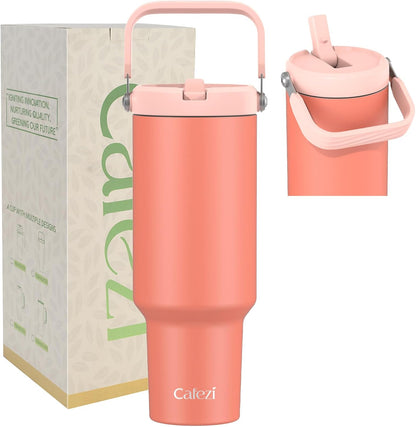 40 oz Insulated Tumbler with Top Handle and Flip Straw | Vacuum Insulated Stainless Steel Cup with Leak-Proof Lid, Sweat-Free, Fits Cup Holder, Keeps Ice Cold up to 30 Hours