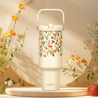 40 oz Insulated Tumbler with Top Handle and Flip Straw | Vacuum Insulated Stainless Steel Cup with Leak-Proof Lid, Sweat-Free, Fits Cup Holder, Keeps Ice Cold up to 30 Hours