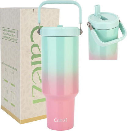 40 oz Insulated Tumbler with Top Handle and Flip Straw | Vacuum Insulated Stainless Steel Cup with Leak-Proof Lid, Sweat-Free, Fits Cup Holder, Keeps Ice Cold up to 30 Hours