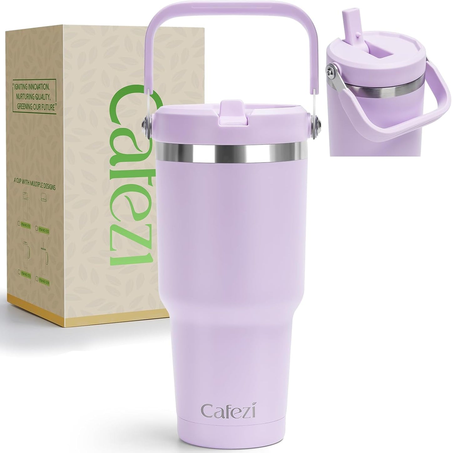 40 oz Insulated Tumbler with Top Handle and Flip Straw | Vacuum Insulated Stainless Steel Cup with Leak-Proof Lid, Sweat-Free, Fits Cup Holder, Keeps Ice Cold up to 30 Hours