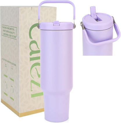 40 oz Insulated Tumbler with Top Handle and Flip Straw | Vacuum Insulated Stainless Steel Cup with Leak-Proof Lid, Sweat-Free, Fits Cup Holder, Keeps Ice Cold up to 30 Hours