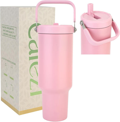 40 oz Insulated Tumbler with Top Handle and Flip Straw | Vacuum Insulated Stainless Steel Cup with Leak-Proof Lid, Sweat-Free, Fits Cup Holder, Keeps Ice Cold up to 30 Hours