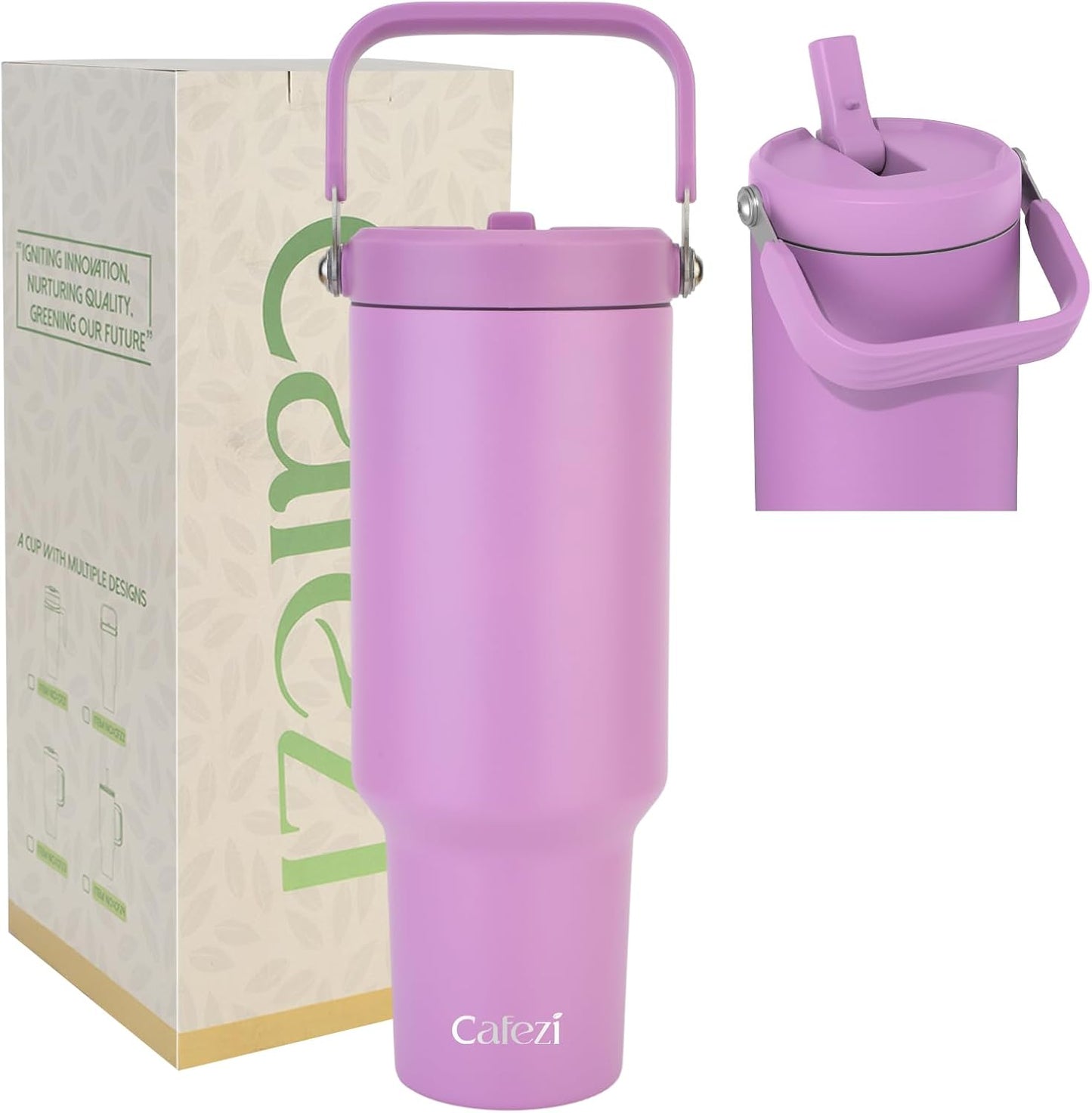 40 oz Insulated Tumbler with Top Handle and Flip Straw | Vacuum Insulated Stainless Steel Cup with Leak-Proof Lid, Sweat-Free, Fits Cup Holder, Keeps Ice Cold up to 30 Hours