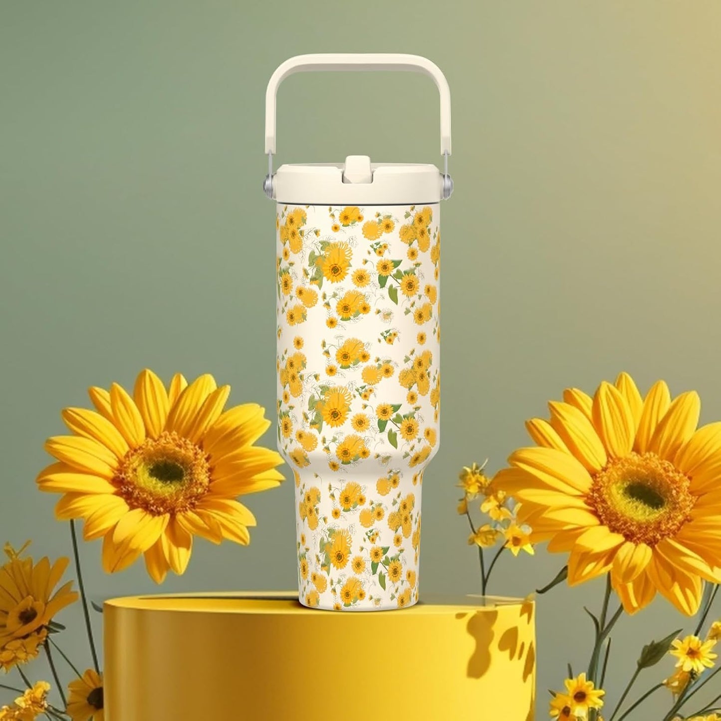 40 oz Insulated Tumbler with Top Handle and Flip Straw | Vacuum Insulated Stainless Steel Cup with Leak-Proof Lid, Sweat-Free, Fits Cup Holder, Keeps Ice Cold up to 30 Hours