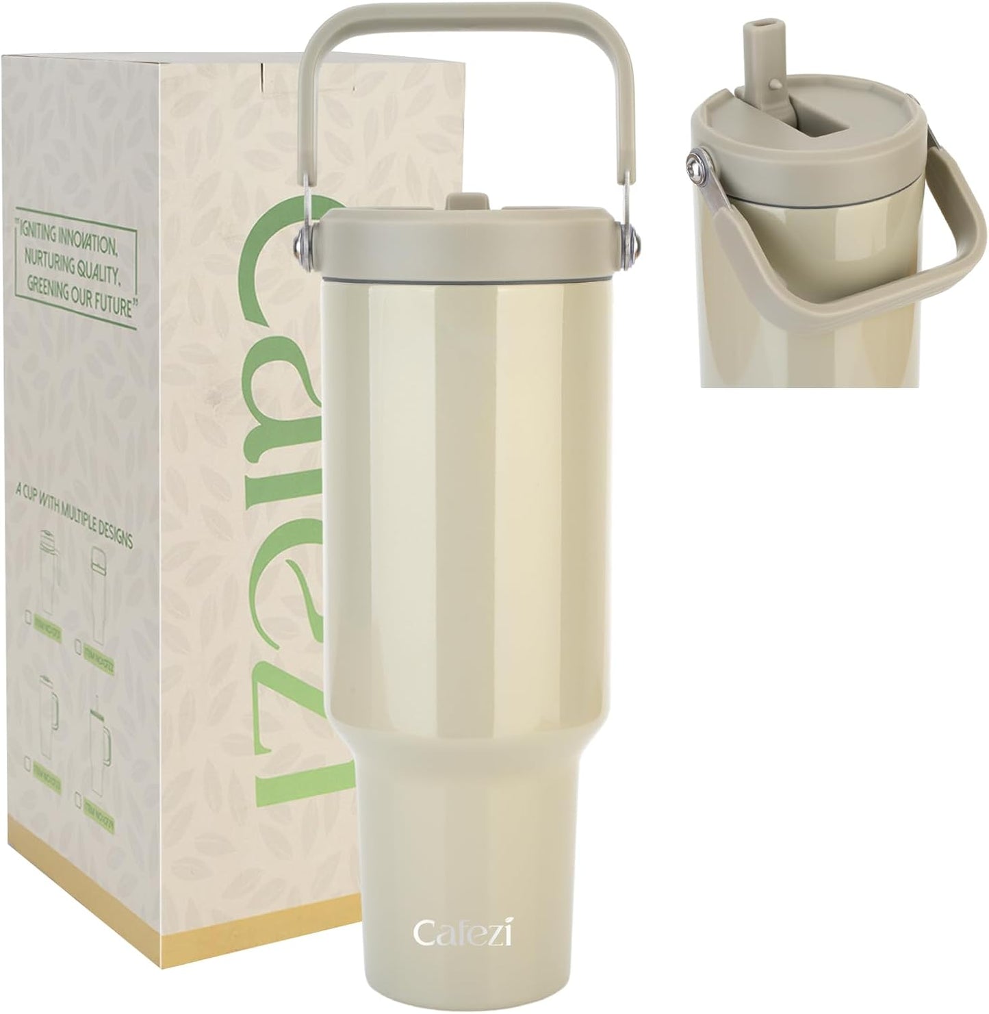 40 oz Insulated Tumbler with Top Handle and Flip Straw | Vacuum Insulated Stainless Steel Cup with Leak-Proof Lid, Sweat-Free, Fits Cup Holder, Keeps Ice Cold up to 30 Hours