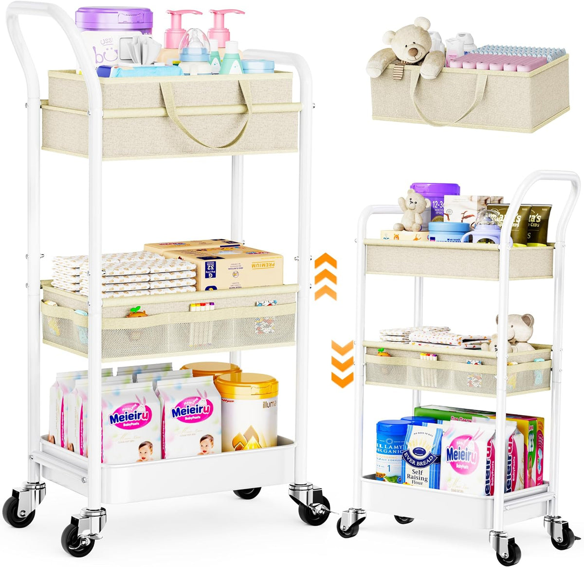 Rolling cart and Baby Diaper Caddy Cart
