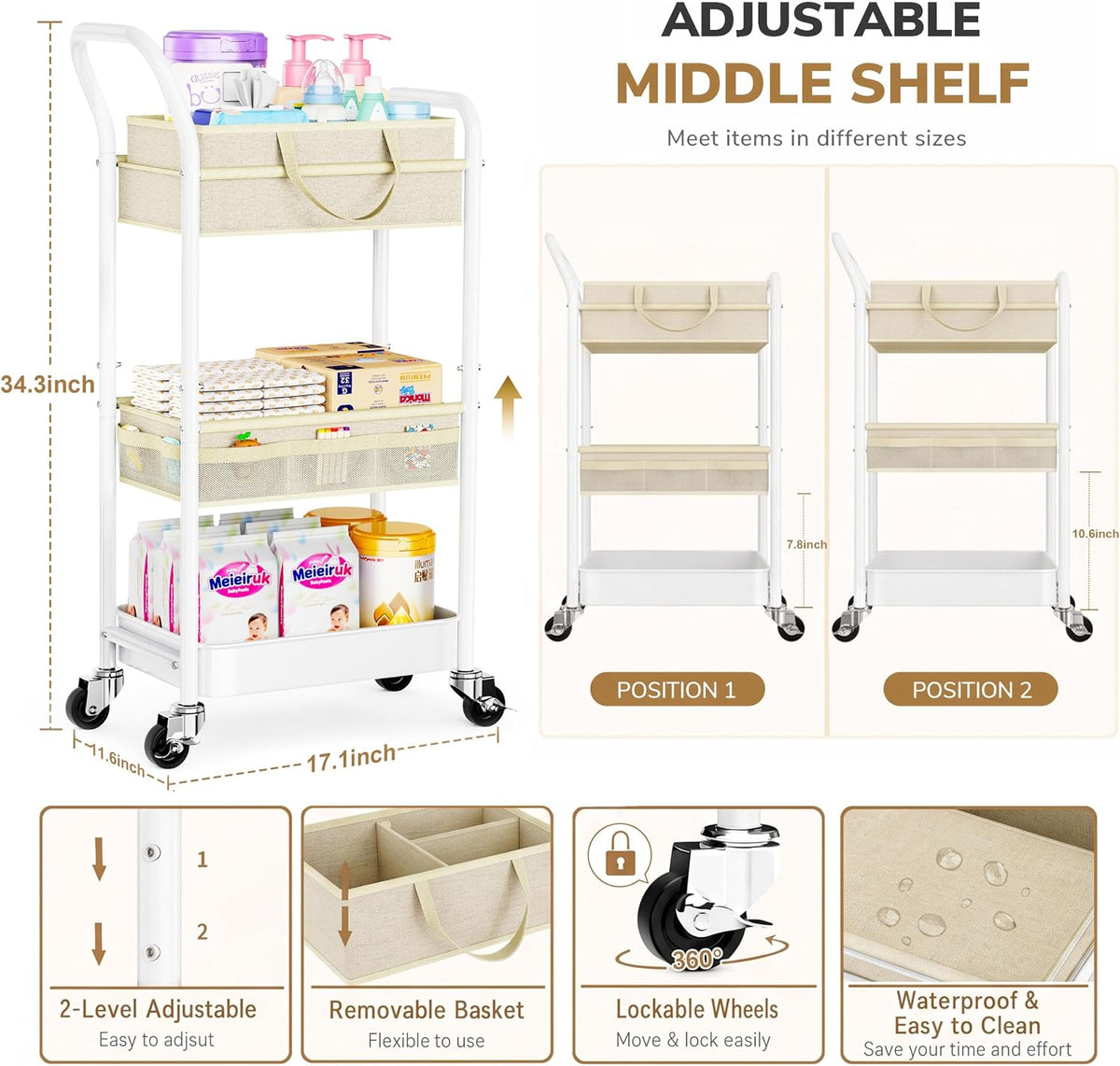 Rolling cart and Baby Diaper Caddy Cart