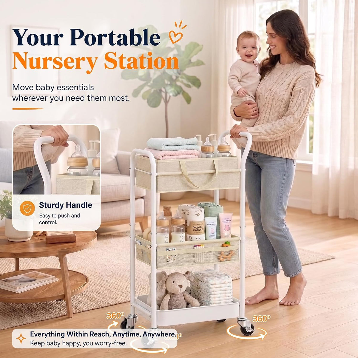 Rolling cart and Baby Diaper Caddy Cart