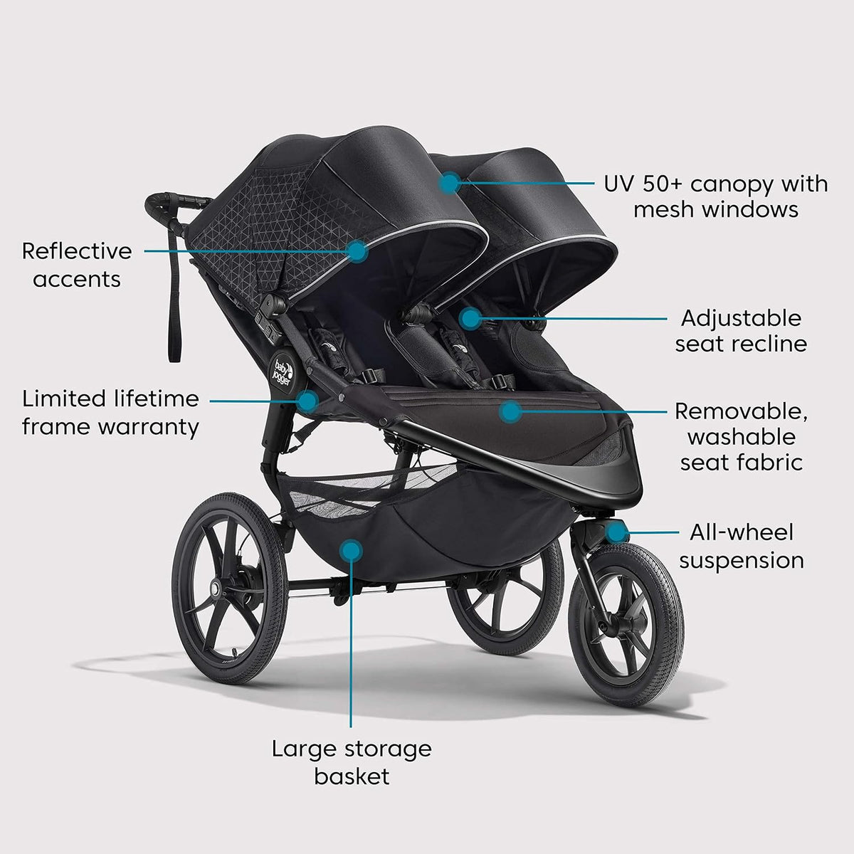 ® Summit X3 3-Wheel Jogging Stroller with Hand Brake, Baby Stroller with One-Hand Compact Fold, All-Wheel Suspension for Running, Jogging, and Everyday Outings, Midnight Black