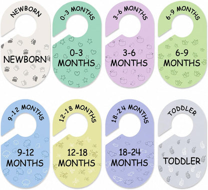 Baby Closet Dividers for Clothes Organizer, 8 PCS Double-Sided Cute Hanger Dividers for Newborn to Toddler, Baby Clothes Size Dividers for Boys & Girls
