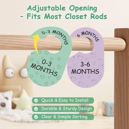 Baby Closet Dividers for Clothes Organizer, 8 PCS Double-Sided Cute Hanger Dividers for Newborn to Toddler, Baby Clothes Size Dividers for Boys & Girls