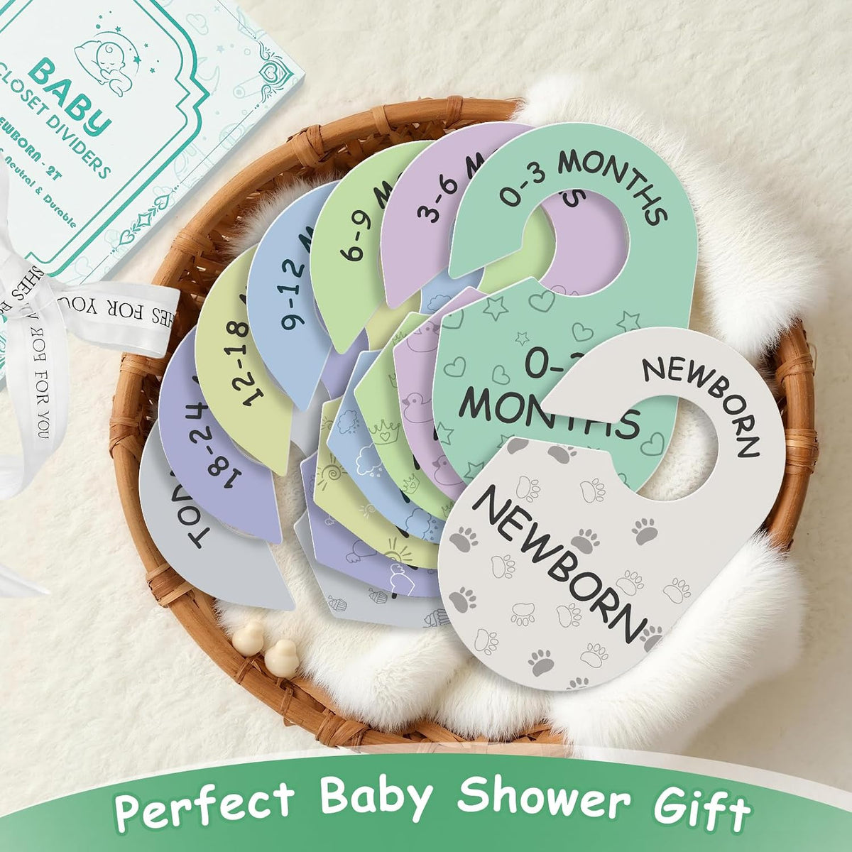 Baby Closet Dividers for Clothes Organizer, 8 PCS Double-Sided Cute Hanger Dividers for Newborn to Toddler, Baby Clothes Size Dividers for Boys & Girls