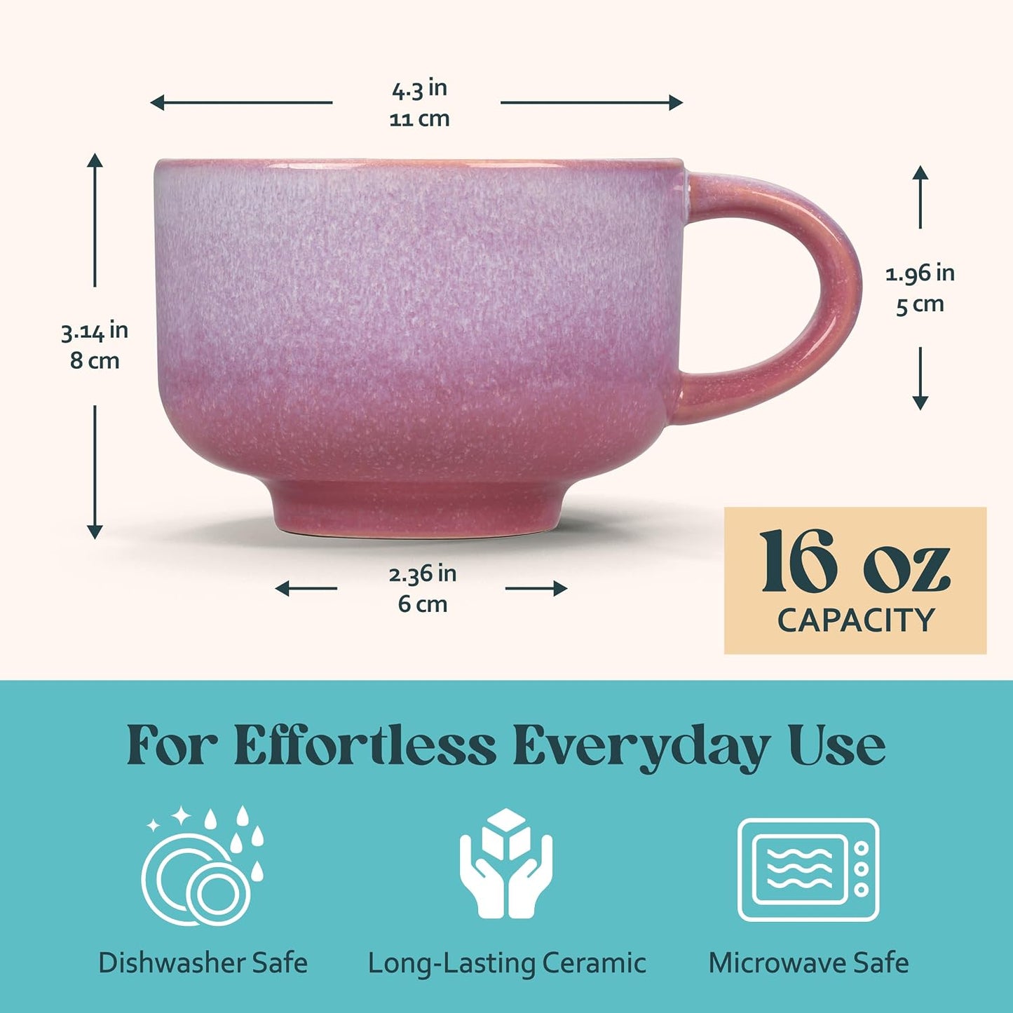 Ceramic Coffee Mug - Ceramic Cup with Handle - 16 oz Coffee Mugs, Cute Mug - Large Mug - Microwave & Dishwasher Safe - Gifts For Women Men Him Her - 16oz - Horizon