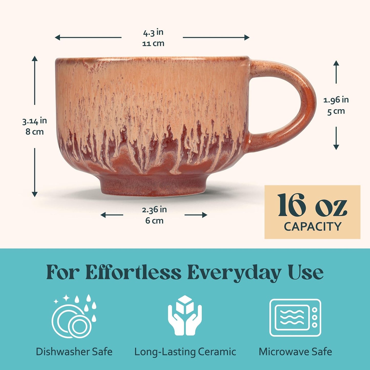 Ceramic Coffee Mug - Ceramic Cup with Handle - 16 oz Coffee Mugs, Cute Mug - Large Mug - Microwave & Dishwasher Safe - Gifts For Women Men Him Her - 16oz - Horizon
