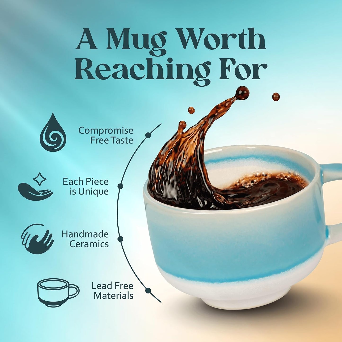 Ceramic Coffee Mug - Ceramic Cup with Handle - 16 oz Coffee Mugs, Cute Mug - Large Mug - Microwave & Dishwasher Safe - Gifts For Women Men Him Her - 16oz - Horizon
