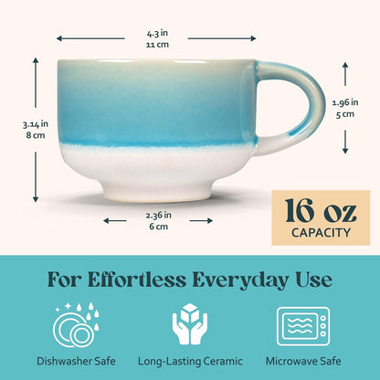 Ceramic Coffee Mug - Ceramic Cup with Handle - 16 oz Coffee Mugs, Cute Mug - Large Mug - Microwave & Dishwasher Safe - Gifts For Women Men Him Her - 16oz - Horizon