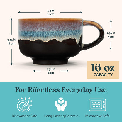Ceramic Coffee Mug - Ceramic Cup with Handle - 16 oz Coffee Mugs, Cute Mug - Large Mug - Microwave & Dishwasher Safe - Gifts For Women Men Him Her - 16oz - Horizon