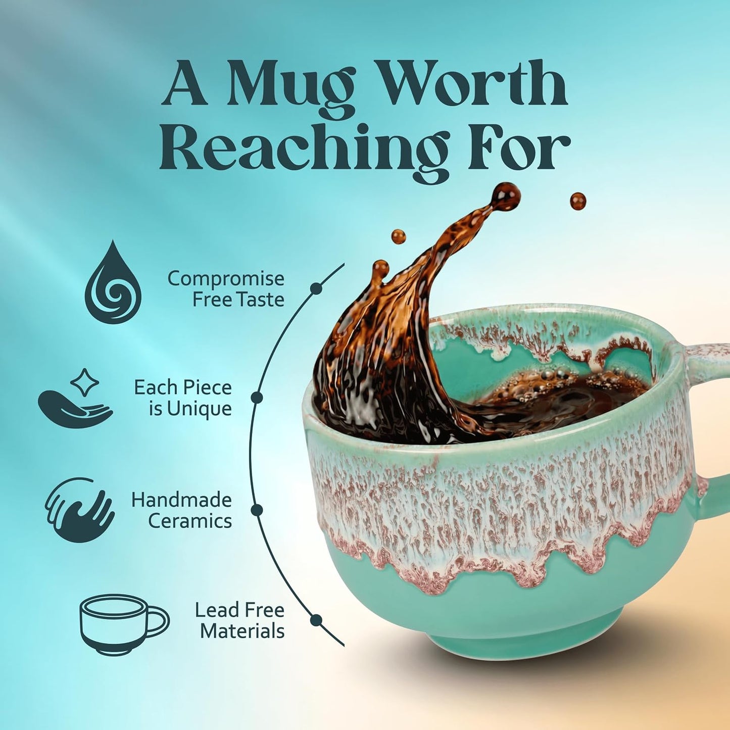 Ceramic Coffee Mug - Ceramic Cup with Handle - 16 oz Coffee Mugs, Cute Mug - Large Mug - Microwave & Dishwasher Safe - Gifts For Women Men Him Her - 16oz - Horizon