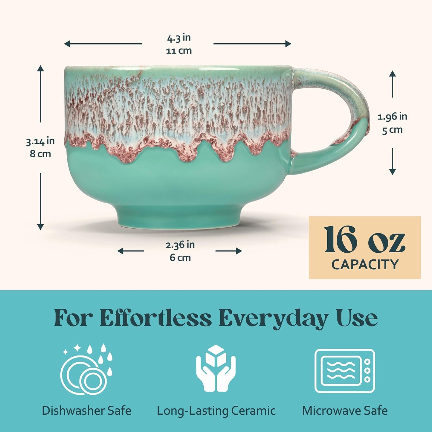 Ceramic Coffee Mug - Ceramic Cup with Handle - 16 oz Coffee Mugs, Cute Mug - Large Mug - Microwave & Dishwasher Safe - Gifts For Women Men Him Her - 16oz - Horizon