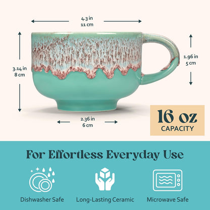 Ceramic Coffee Mug - Ceramic Cup with Handle - 16 oz Coffee Mugs, Cute Mug - Large Mug - Microwave & Dishwasher Safe - Gifts For Women Men Him Her - 16oz - Horizon