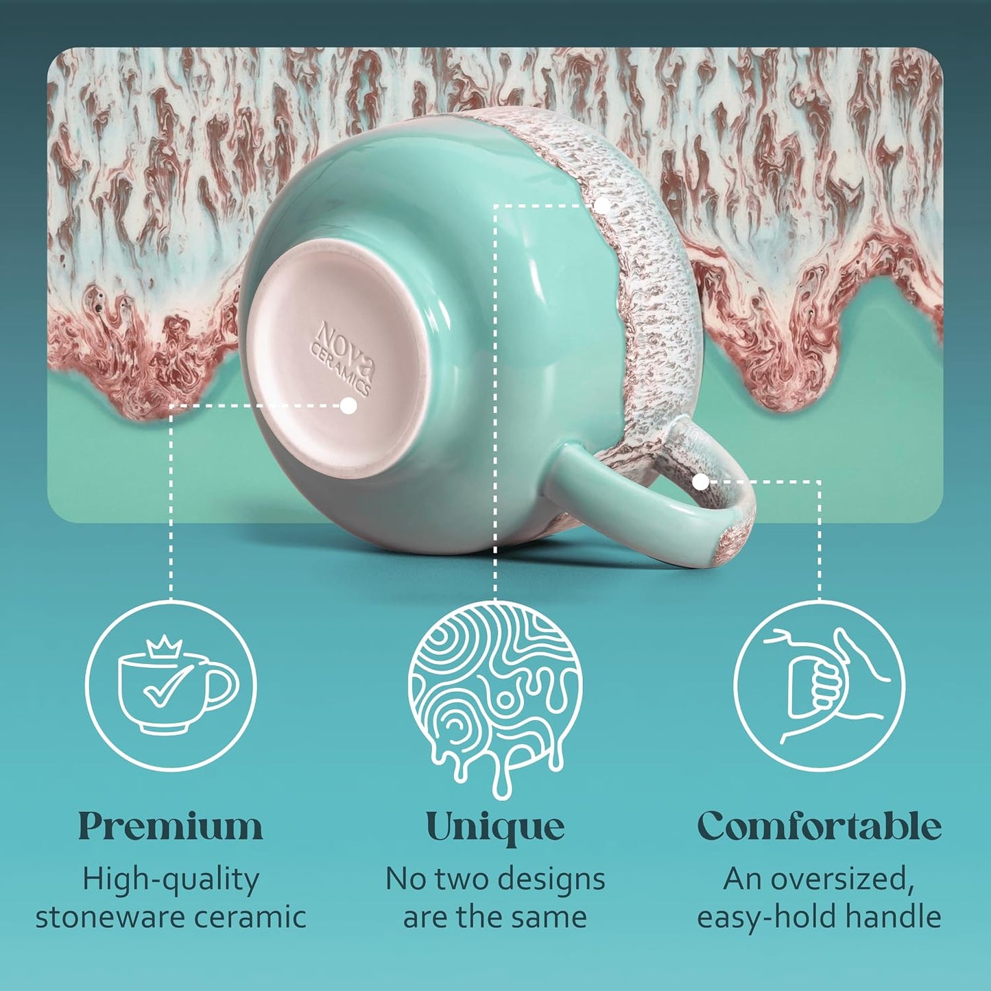 Ceramic Coffee Mug - Ceramic Cup with Handle - 16 oz Coffee Mugs, Cute Mug - Large Mug - Microwave & Dishwasher Safe - Gifts For Women Men Him Her - 16oz - Horizon