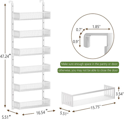 8-Tier Over The Door Pantry Organizer with Mesh Baskets, Adjustable & Stable Hanging Spice Rack for Kitchen, Bathroom, Bedroom, and Baby Essentials Storage (16" W 8-Tiers, White)