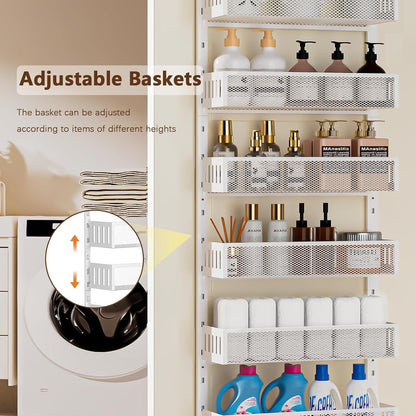 8-Tier Over The Door Pantry Organizer with Mesh Baskets, Adjustable & Stable Hanging Spice Rack for Kitchen, Bathroom, Bedroom, and Baby Essentials Storage (16" W 8-Tiers, White)