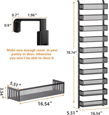 8-Tier Over The Door Pantry Organizer with Mesh Baskets, Adjustable & Stable Hanging Spice Rack for Kitchen, Bathroom, Bedroom, and Baby Essentials Storage (16" W 8-Tiers, White)