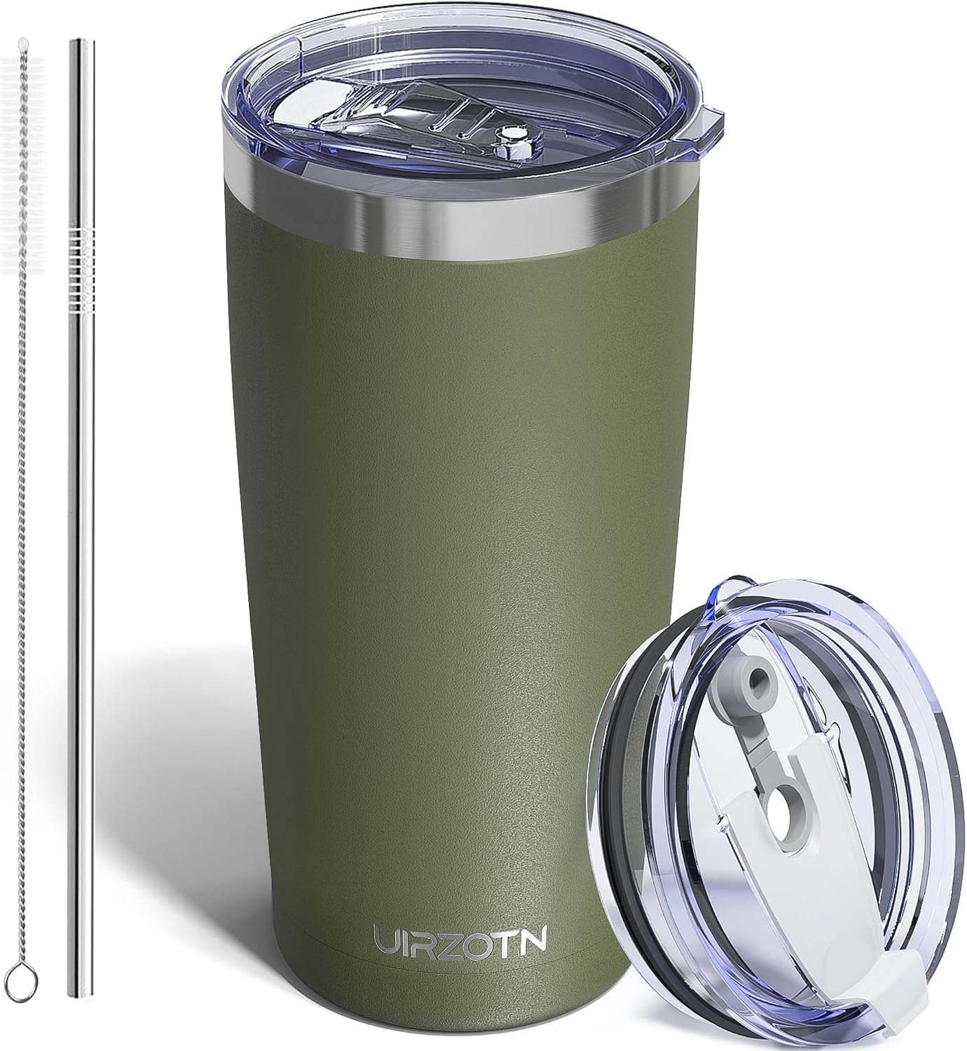 Travel Coffee Tumbler 20oz, Leakproof Travel Coffee Mug with Dual Lids and Straw, Stainless Steel Double Wall Vacuum Insulated Tumbler for Hot/Iced Drinks (Army Green, Textured Matte)