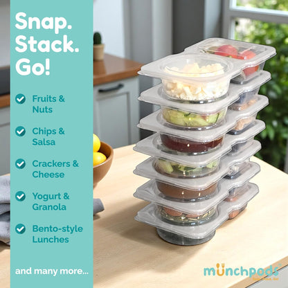 Reusable Snack Containers with Lids 10 Pack (20 Pieces) Portion control, Snack Pack Containers 2 Double Compartment Snack Containers for Kids On the Go Meals, Camping Snack Tray Prep