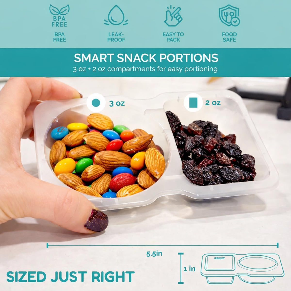 Reusable Snack Containers with Lids 10 Pack (20 Pieces) Portion control, Snack Pack Containers 2 Double Compartment Snack Containers for Kids On the Go Meals, Camping Snack Tray Prep