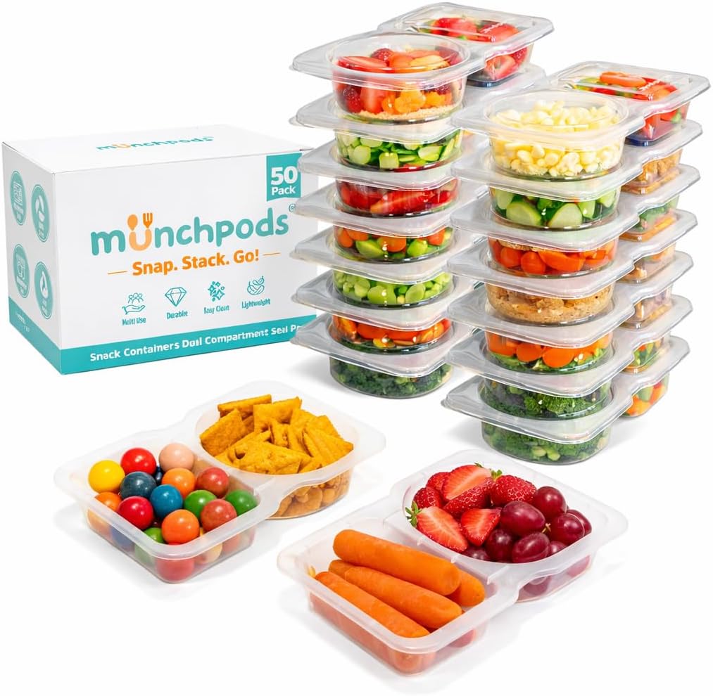 Reusable Snack Containers with Lids 10 Pack (20 Pieces) Portion control, Snack Pack Containers 2 Double Compartment Snack Containers for Kids On the Go Meals, Camping Snack Tray Prep