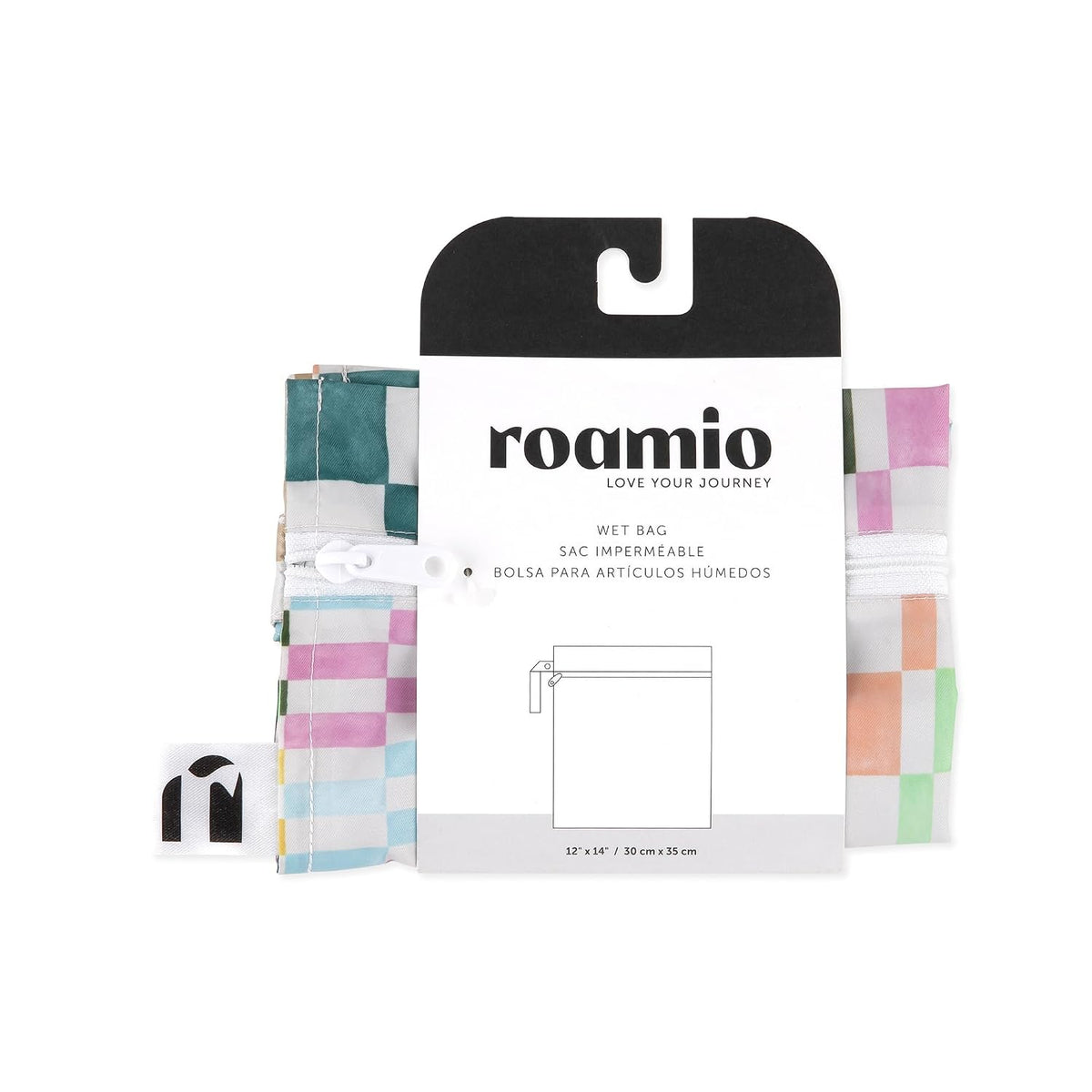Roamio Waterproof Wet Bag for Baby, Travel, Swim Suit, Cloth Diapers, Pump Parts, Pool, Beach, Gym Clothes, Toiletry, Hook to Stroller, Daycare, Zip Reusable Wetdry Packing Pouch, Multi Check - Colors A
