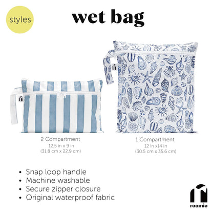 Roamio Waterproof Wet Bag for Baby, Travel, Swim Suit, Cloth Diapers, Pump Parts, Pool, Beach, Gym Clothes, Toiletry, Hook to Stroller, Daycare, Zip Reusable Wetdry Packing Pouch, Multi Check - Colors A