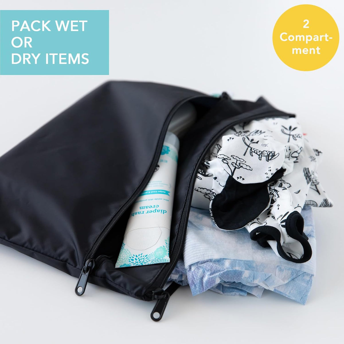Roamio Waterproof Wet Bag for Baby, Travel, Swim Suit, Cloth Diapers, Pump Parts, Pool, Beach, Gym Clothes, Toiletry, Hook to Stroller, Daycare, Zip Reusable Wetdry Packing Pouch, Multi Check - Colors A