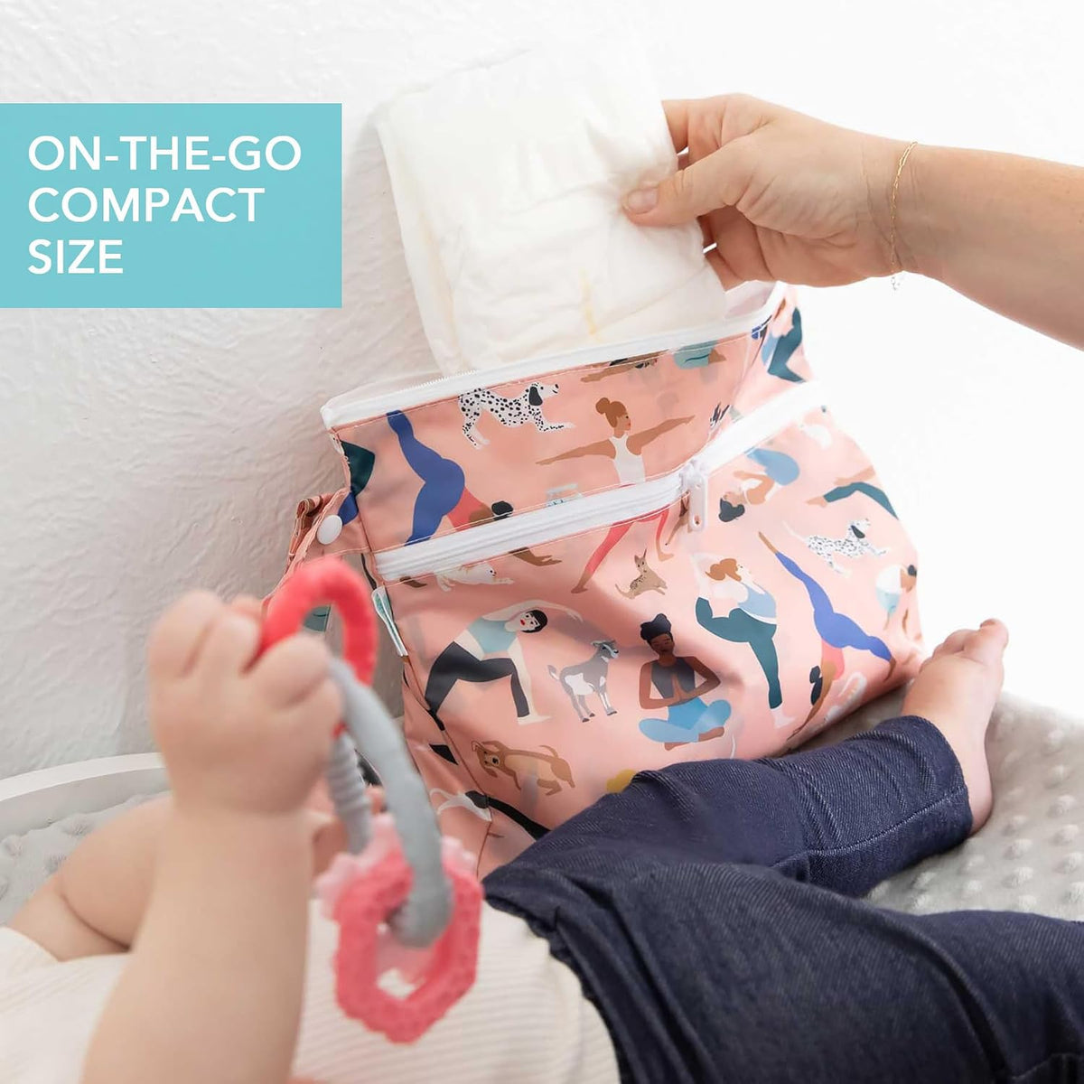 Roamio Waterproof Wet Bag for Baby, Travel, Swim Suit, Cloth Diapers, Pump Parts, Pool, Beach, Gym Clothes, Toiletry, Hook to Stroller, Daycare, Zip Reusable Wetdry Packing Pouch, Multi Check - Colors A