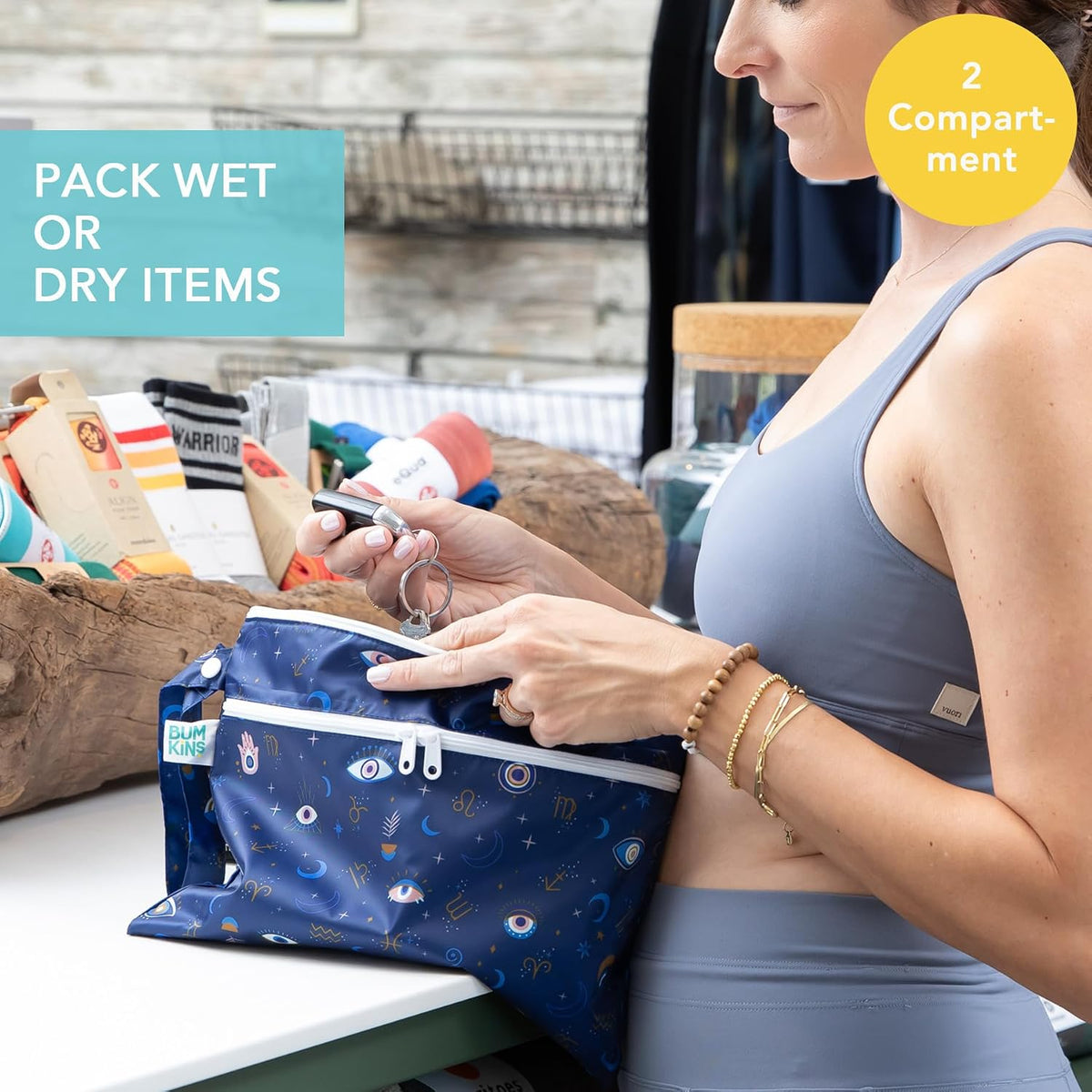 Roamio Waterproof Wet Bag for Baby, Travel, Swim Suit, Cloth Diapers, Pump Parts, Pool, Beach, Gym Clothes, Toiletry, Hook to Stroller, Daycare, Zip Reusable Wetdry Packing Pouch, Multi Check - Colors A