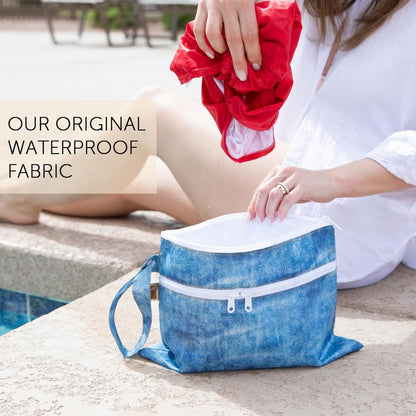 Roamio Waterproof Wet Bag for Baby, Travel, Swim Suit, Cloth Diapers, Pump Parts, Pool, Beach, Gym Clothes, Toiletry, Hook to Stroller, Daycare, Zip Reusable Wetdry Packing Pouch, Multi Check - Colors A